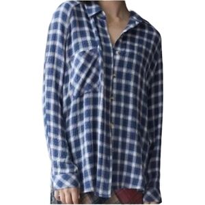 BDG Urban Outfitters XS Keanu Flannel Oversized Button Down Top Shirt Blue
